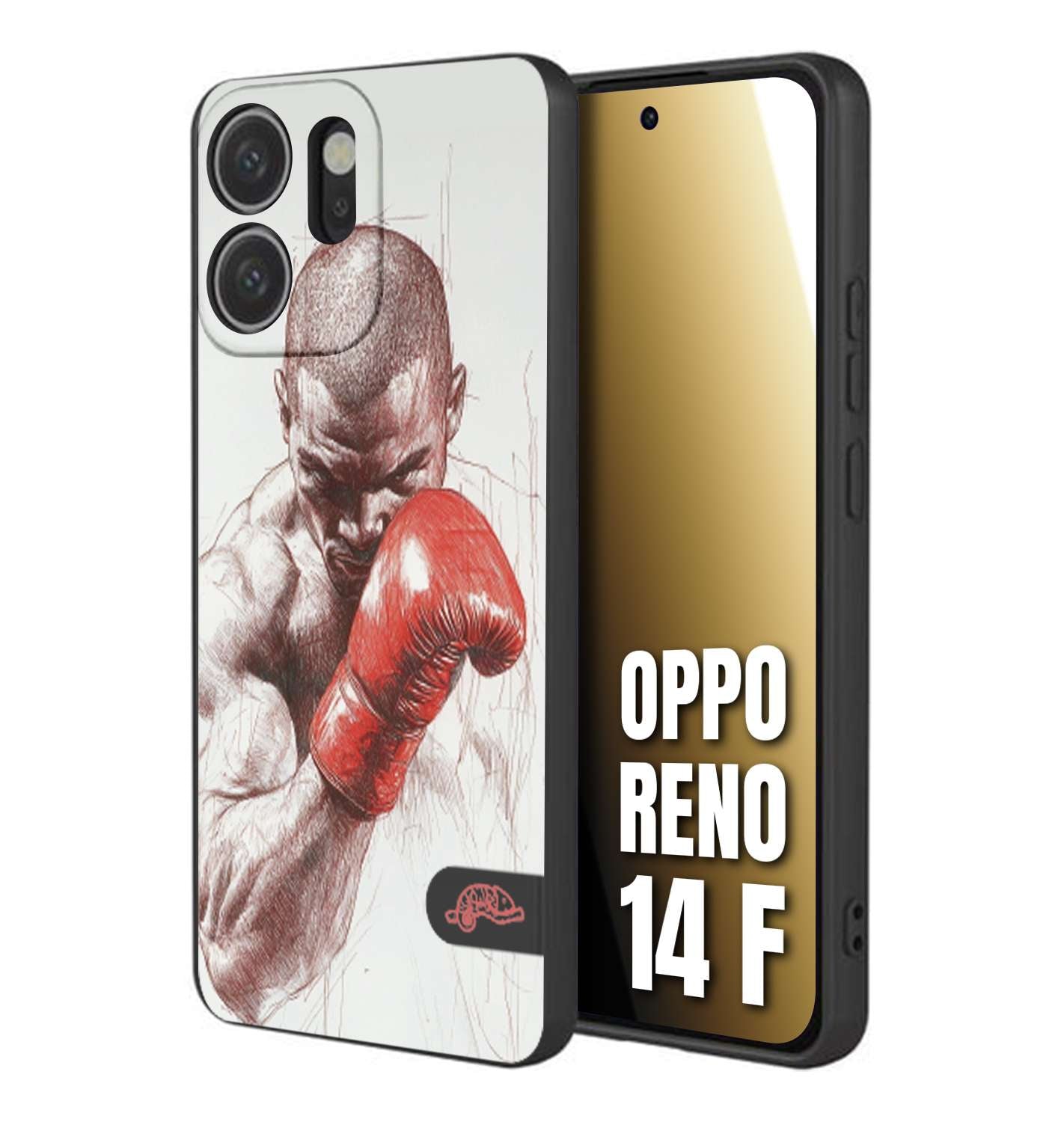 CUSTOMIZZA - Custodia cover nera morbida in tpu compatibile per Oppo Reno 14 F pugilato pugili disegno tattoo guantoni box sport primo piano