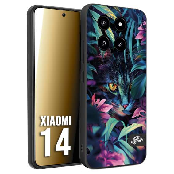 CUSTOMIZZA - Custodia cover nera morbida in tpu compatibile per Xiaomi 14 animali color giungla tropicale occhio di gatto colori vibranti disegnato