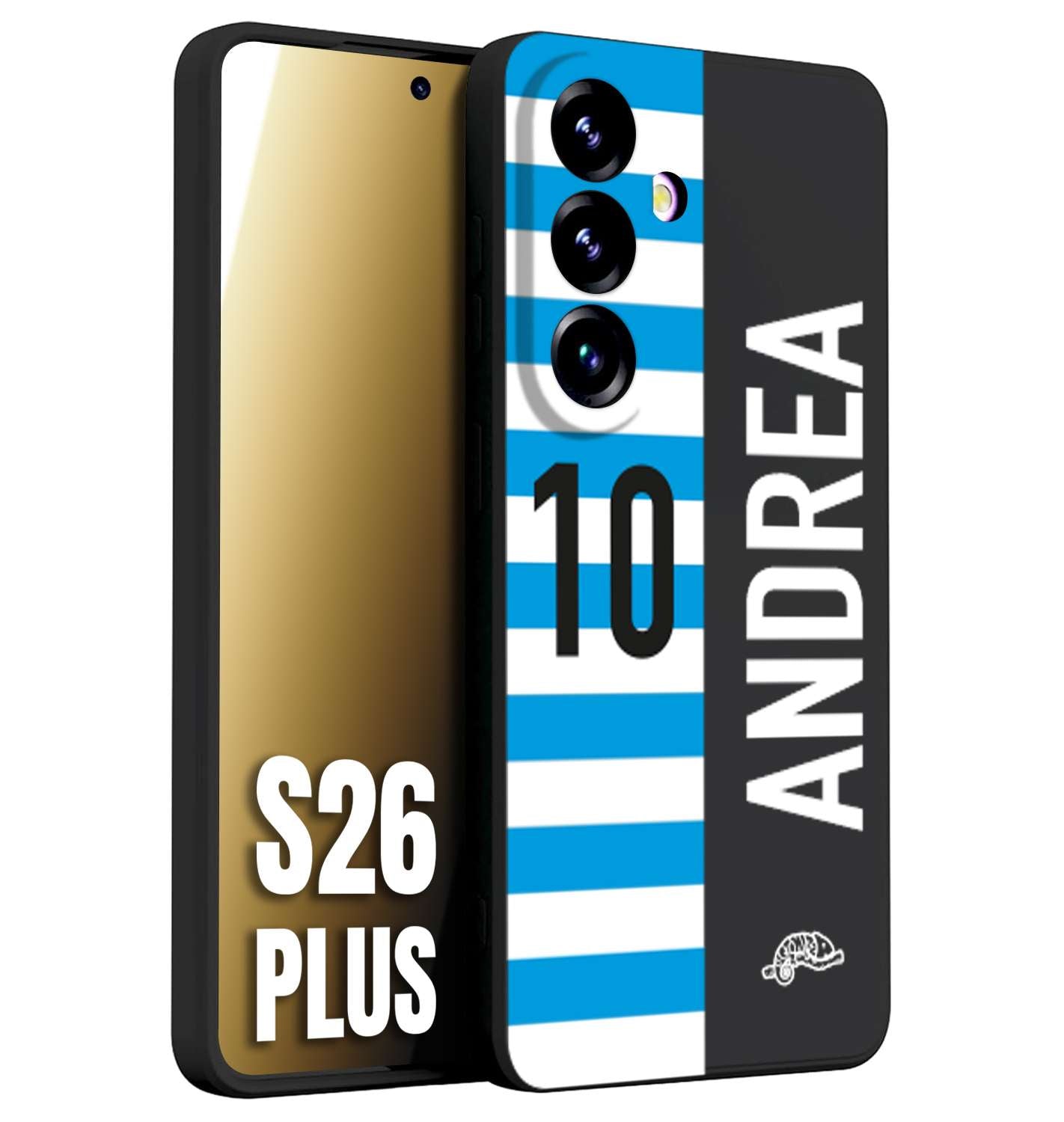 CUSTOMIZZA - Custodia cover nera morbida in tpu compatibile per Samsung S26 PLUS personalizzata calcio football nome e numero calciatori biancazzurri