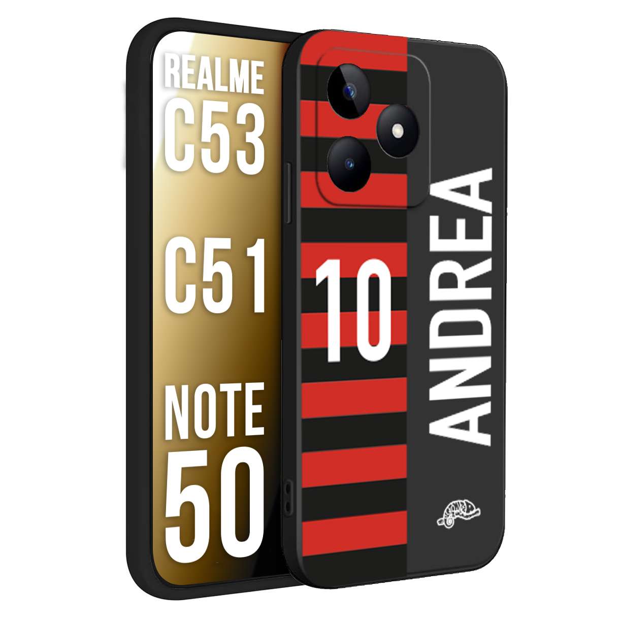 CUSTOMIZZA - Custodia cover nera morbida in tpu compatibile per Realme C53 - C51 - NOTE 50 personalizzata calcio football nome e numero calciatori rossonera