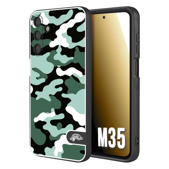 CUSTOMIZZA - Custodia cover nera morbida in tpu compatibile per Samsung M35 camouflage mimetico militare verde green