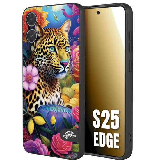 CUSTOMIZZA - Custodia cover nera morbida in tpu compatibile per Samsung S25 EDGE astratti donna flower fantasia leopardo ghepardo animali colorati