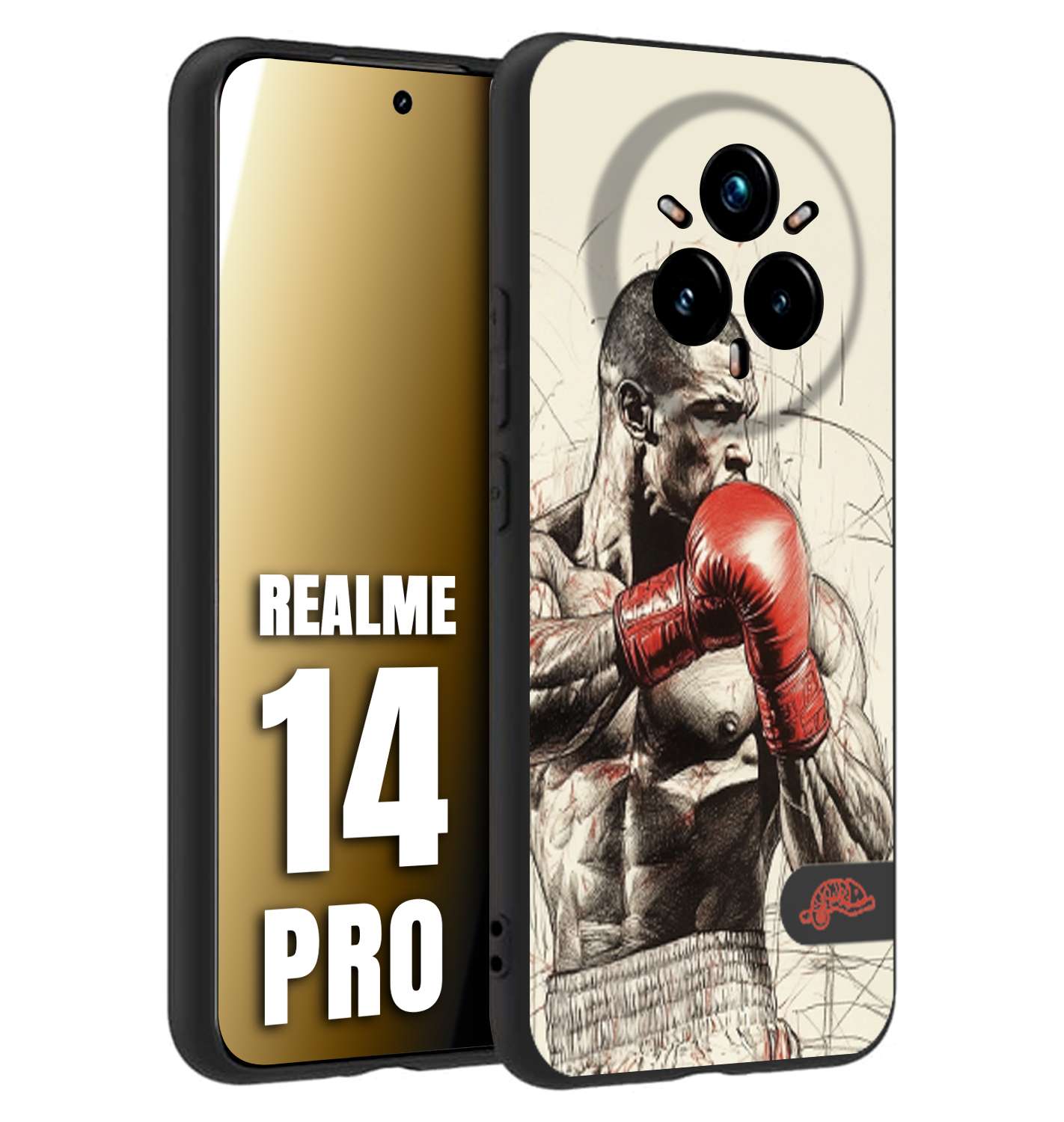 CUSTOMIZZA - Custodia cover nera morbida in tpu compatibile per Realme 14 PRO pugilato pugili disegno tattoo guantoni box sport ring