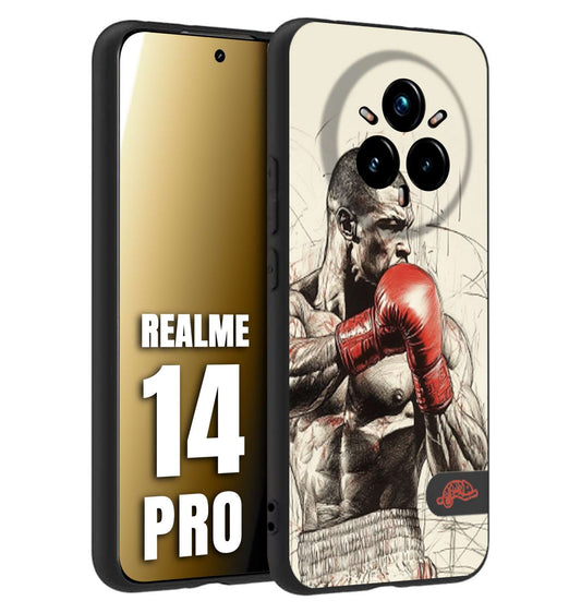 CUSTOMIZZA - Custodia cover nera morbida in tpu compatibile per Realme 14 PRO pugilato pugili disegno tattoo guantoni box sport ring