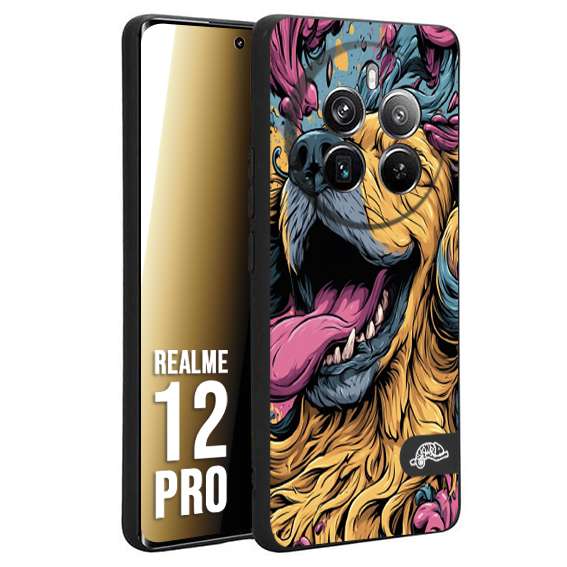 CUSTOMIZZA - Custodia cover nera morbida in tpu compatibile per Realme 12 PRO Golden Retriever illustrazione cane pop art cane street art cartone animato