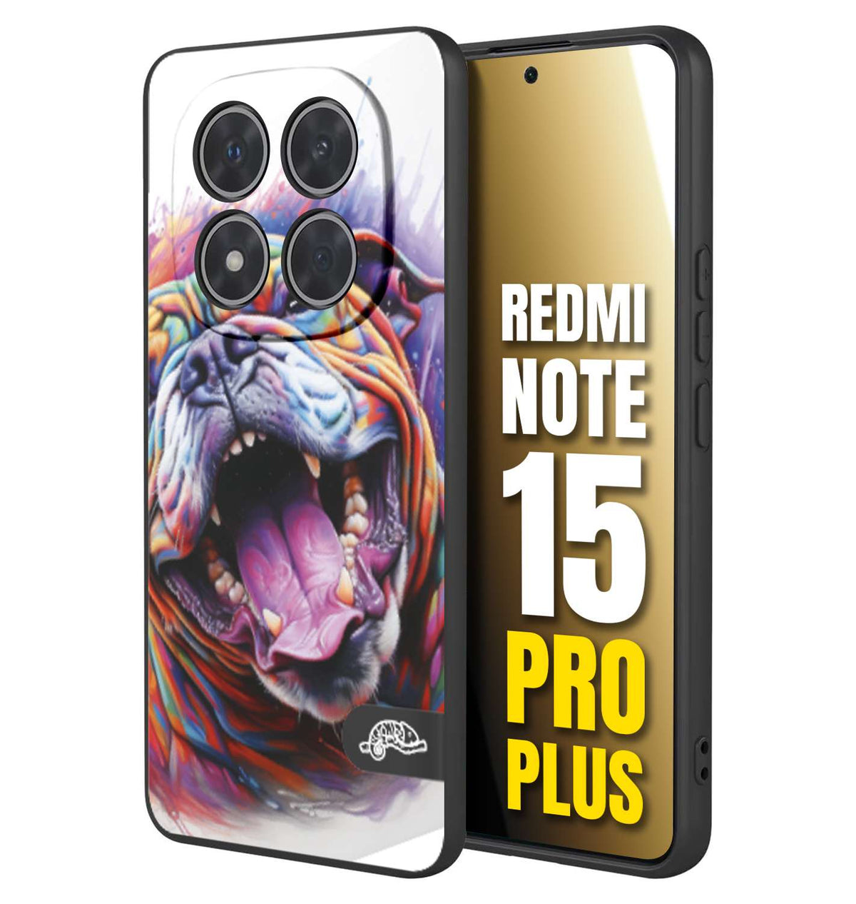 CUSTOMIZZA - Custodia cover nera morbida in tpu compatibile per Xiaomi Redmi Note 15 PRO PLUS animali color bulldog cane dog colori vibranti disegnato schizzo