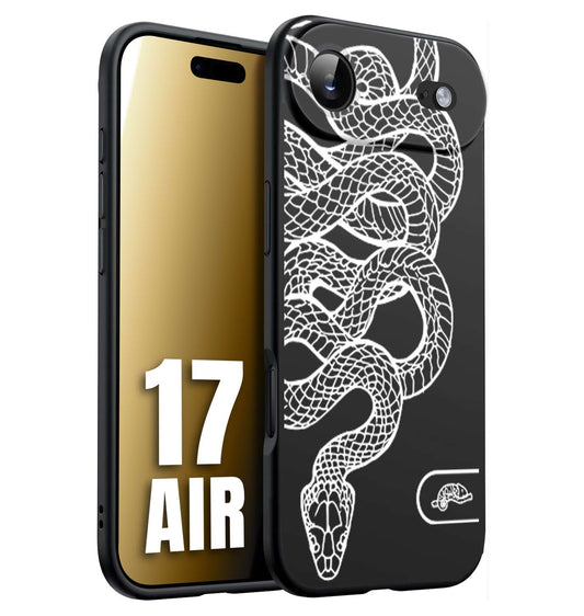 CUSTOMIZZA - Custodia cover nera morbida in tpu compatibile per iPhone 17 AIR serpente snake bianco a rilievo disegnato tattoo tatuaggio
