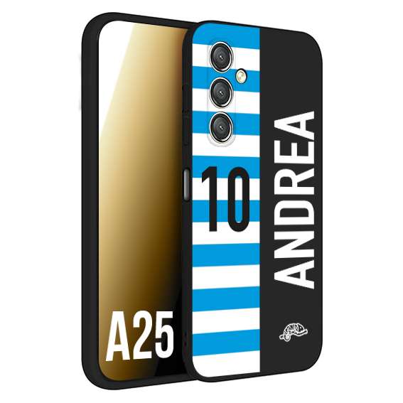 CUSTOMIZZA - Custodia cover nera morbida in tpu compatibile per Samsung A25 personalizzata calcio football nome e numero calciatori biancazzurri