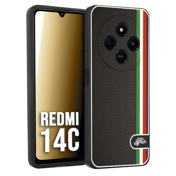 CUSTOMIZZA - Custodia cover nera morbida in tpu compatibile per Xiaomi Redmi 14C effetto fibra di carbonio bandiera Italia made in Italy