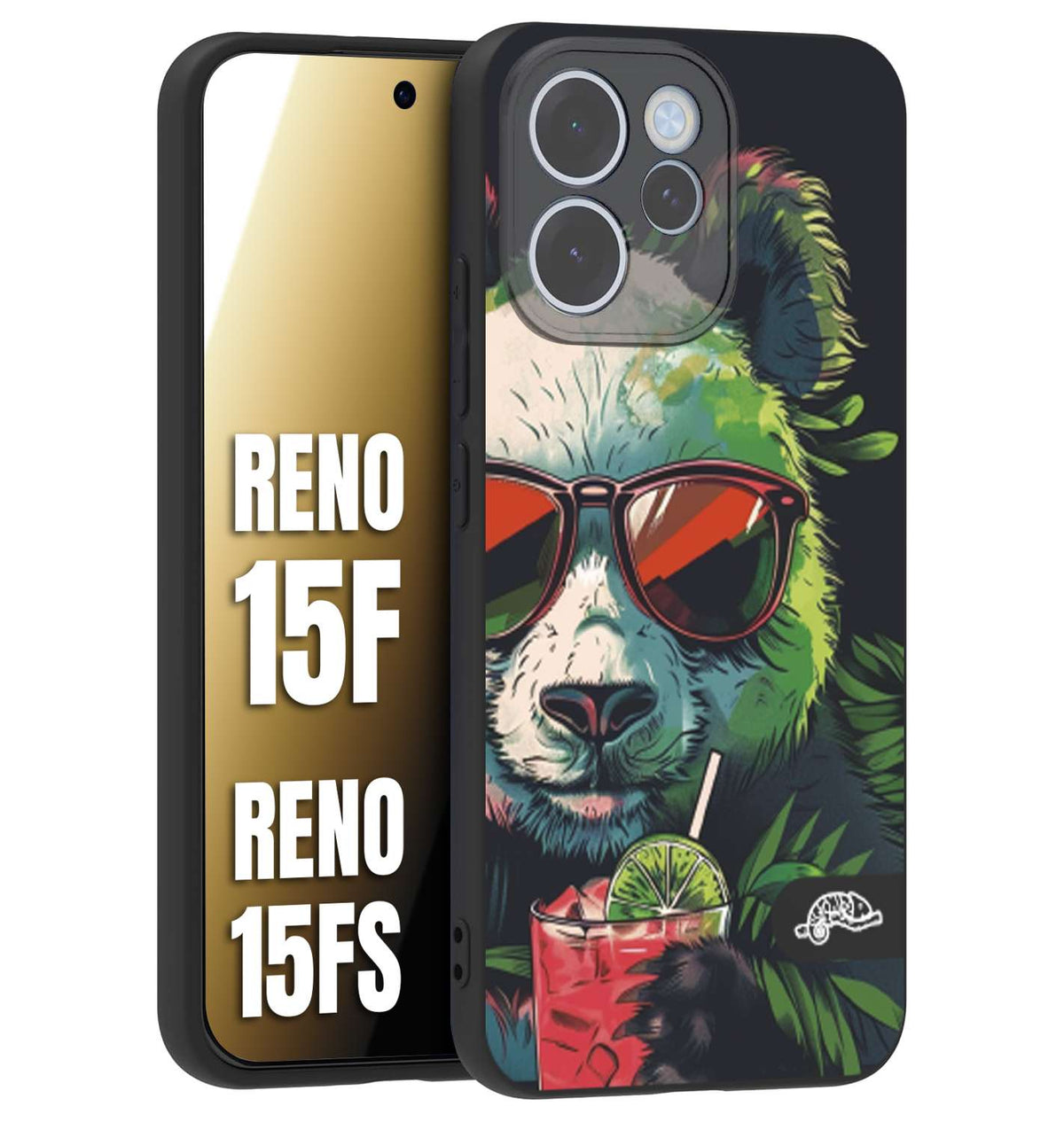 CUSTOMIZZA - Custodia cover nera morbida in tpu compatibile per Oppo Reno 15 F - Reno 15 FS estate disegnata cocktails animali simpatici panda mojito