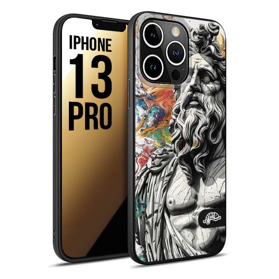 CUSTOMIZZA - Custodia cover nera morbida in tpu compatibile per iPhone 13 PRO statua colorata moderna antico tattoo splash color