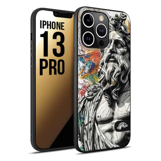 CUSTOMIZZA - Custodia cover nera morbida in tpu compatibile per iPhone 13 PRO statua colorata moderna antico tattoo splash color