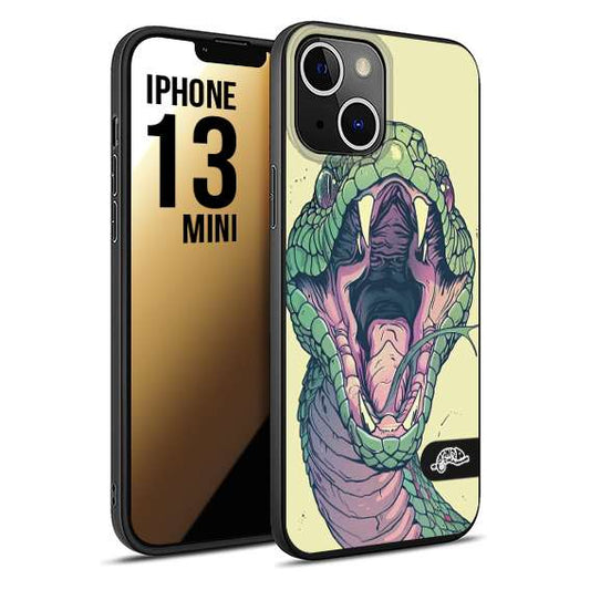 CUSTOMIZZA - Custodia cover nera morbida in tpu compatibile per iPhone 13 MINI snake yellow green serpente tatuaggio tattoo disegnato a mano
