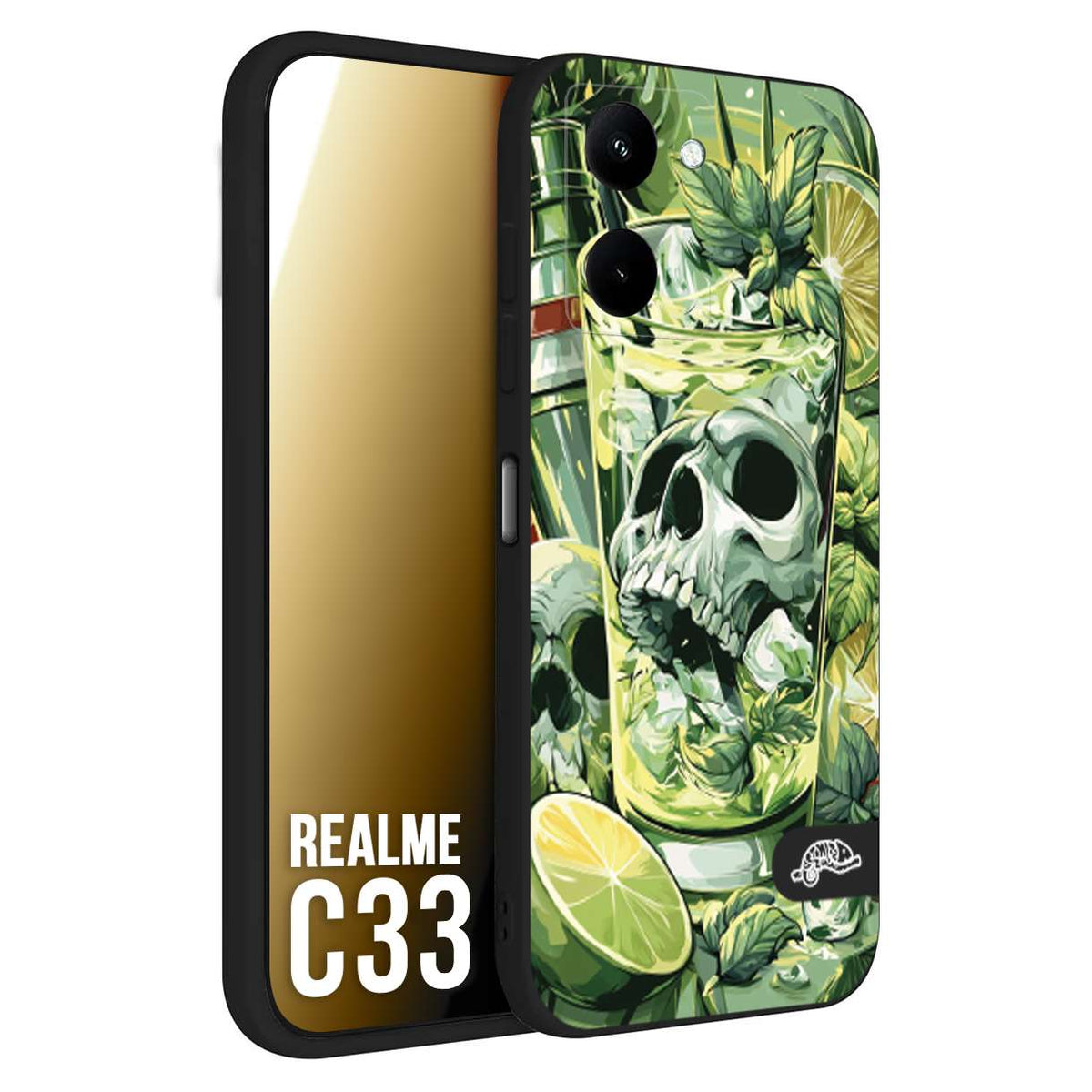 CUSTOMIZZA - Custodia cover nera morbida in tpu compatibile per Realme C33 Mojito cocktail teschio illustrazione drink lime menta ghiacci tropicale street art