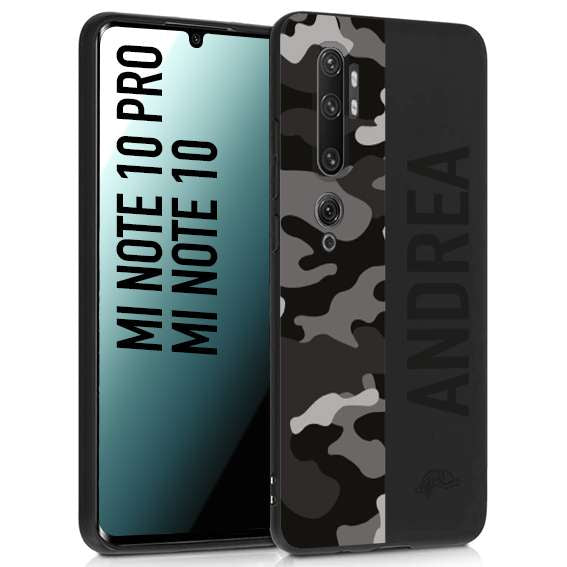 CUSTOMIZZA - Custodia cover nera morbida in tpu compatibile per Xiaomi Mi Note 10 - Mi Note 10 Pro camouflage mimetico militare personalizzata nome