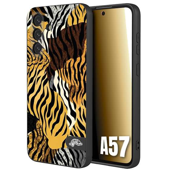 CUSTOMIZZA - Custodia cover nera morbida in tpu compatibile per Samsung A57 leopardato tigrato tiger colorata donna fashion estate