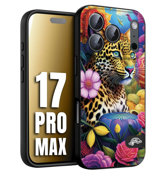 CUSTOMIZZA - Custodia cover nera morbida in tpu compatibile per iPhone 17 PRO MAX astratti donna flower fantasia leopardo ghepardo animali colorati