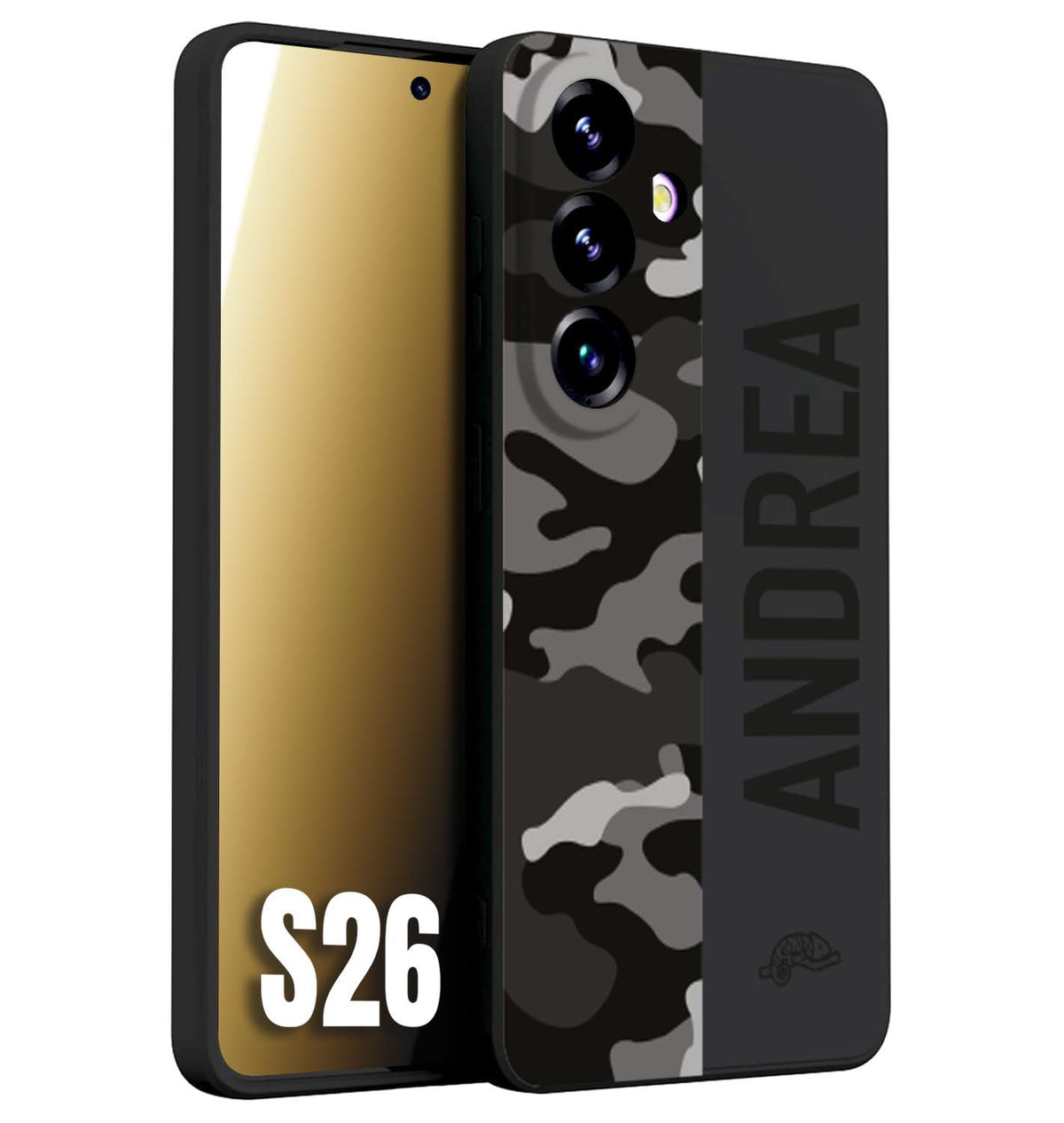 CUSTOMIZZA - Custodia cover nera morbida in tpu compatibile per Samsung S26 camouflage mimetico militare personalizzata nome