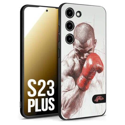 CUSTOMIZZA - Custodia cover nera morbida in tpu compatibile per Samsung S23 PLUS pugilato pugili disegno tattoo guantoni box sport primo piano