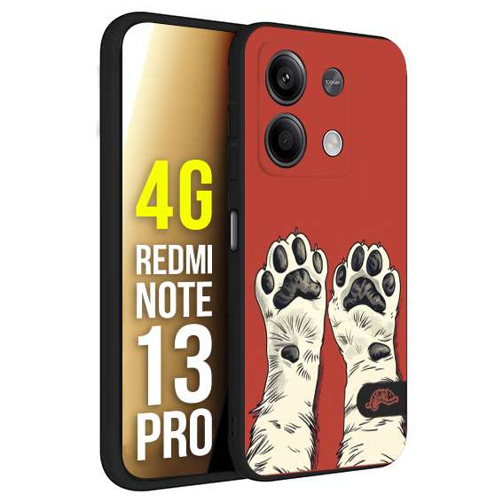 CUSTOMIZZA - Custodia cover nera morbida in tpu compatibile per Xiaomi Redmi Note 13 PRO 4G zampe di gatto cat paws rossa red disegnata fumetto cartoon