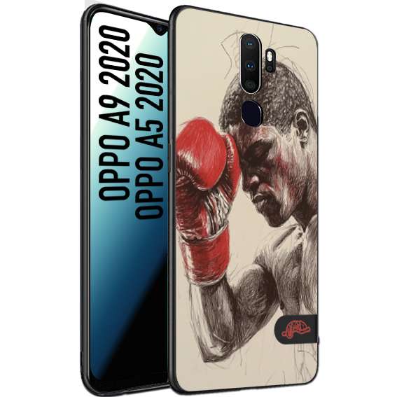 CUSTOMIZZA - Custodia cover nera morbida in tpu compatibile per Oppo A9 2020 - A5 2020 pugilato pugili disegno tattoo guantoni boxer pesi massimi