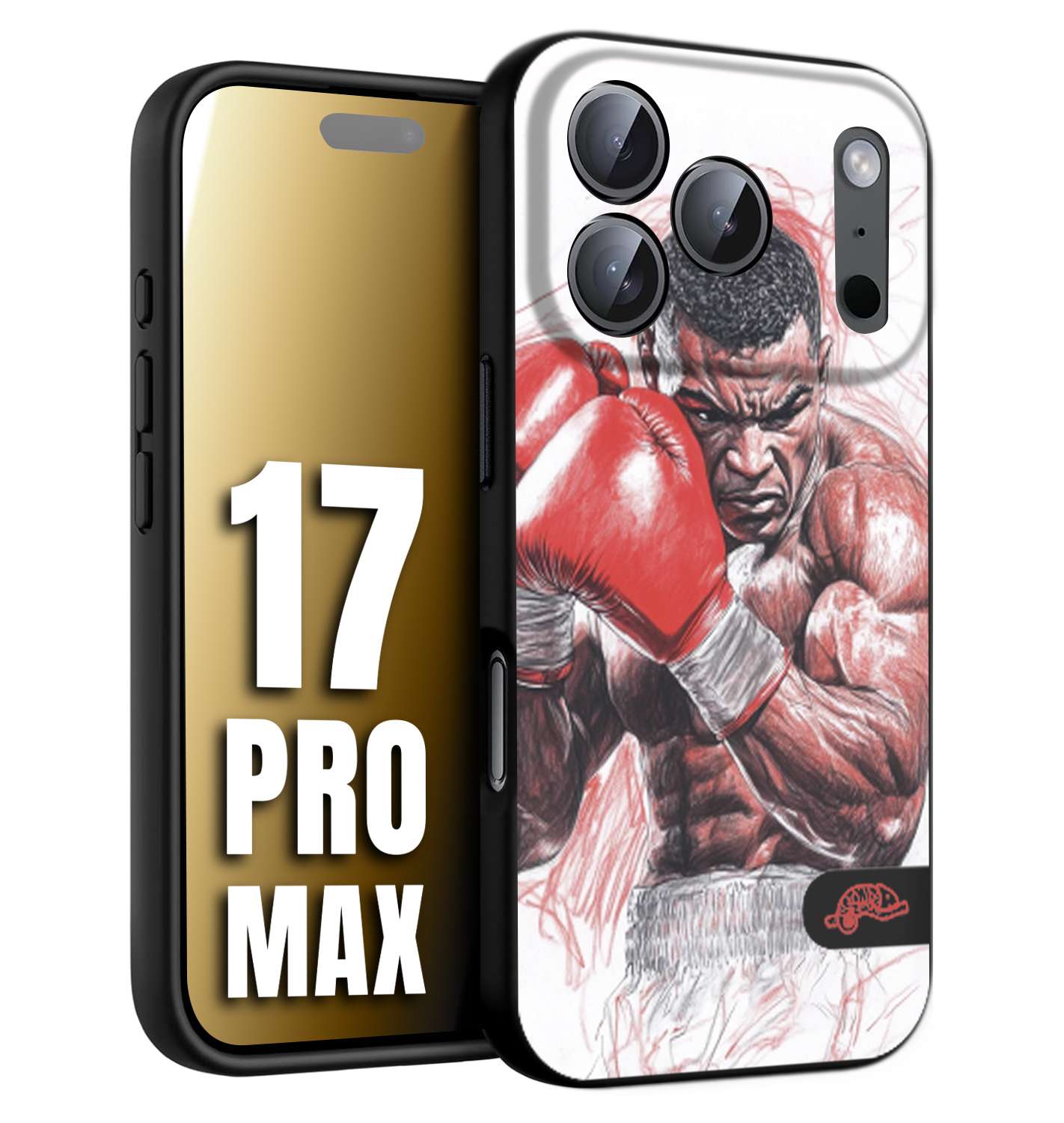 CUSTOMIZZA - Custodia cover nera morbida in tpu compatibile per iPhone 17 PRO MAX pugilato pugili disegno tattoo guantoni boxer pesi massimi iron mike
