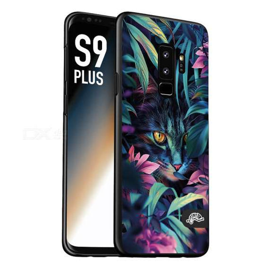CUSTOMIZZA - Custodia cover nera morbida in tpu compatibile per Samsung S9 PLUS animali color giungla tropicale occhio di gatto colori vibranti disegnato