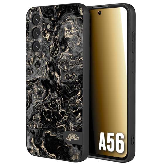 CUSTOMIZZA - Custodia cover nera morbida in tpu compatibile per Samsung A56 5G effetto marmo marble nero black venature dorato pietra