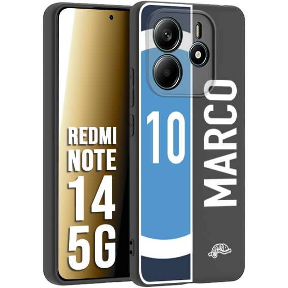 CUSTOMIZZA - Custodia cover nera morbida in tpu compatibile per Xiaomi Redmi Note 14 5G personalizzata calcio football nome e numero calciatori biancoazzurri bianco celesti