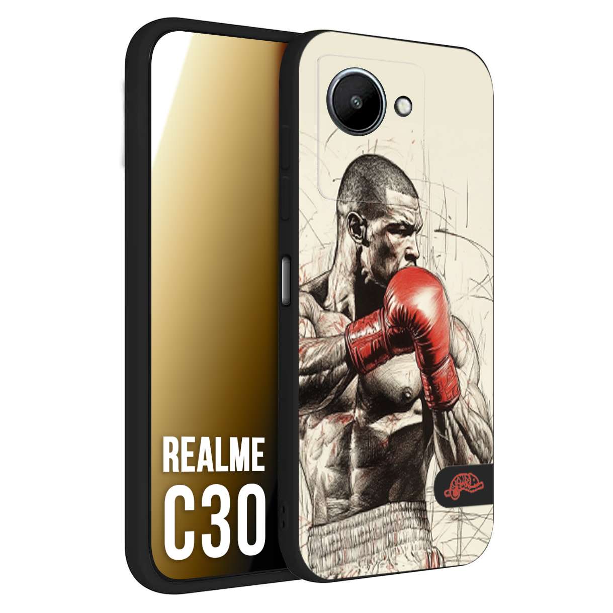 CUSTOMIZZA - Custodia cover nera morbida in tpu compatibile per Realme C30 pugilato pugili disegno tattoo guantoni box sport ring