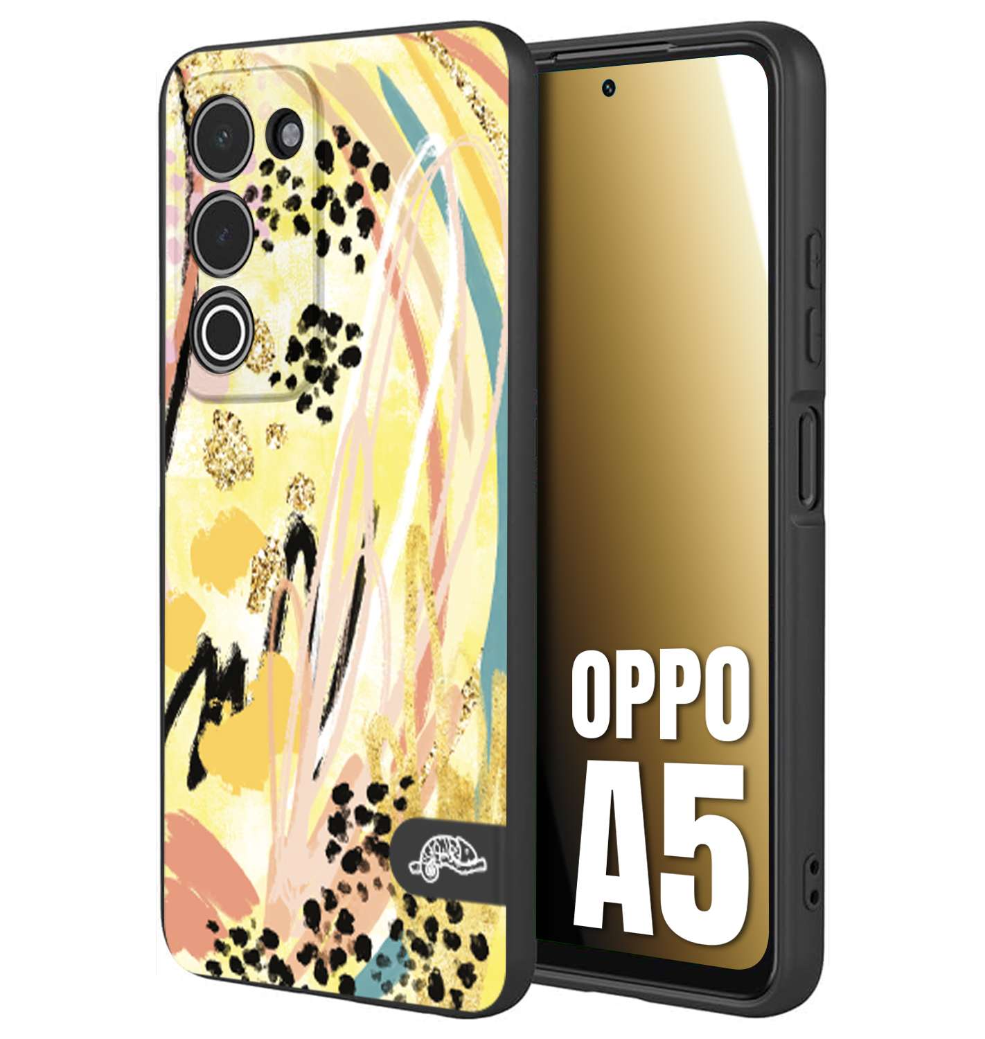 CUSTOMIZZA - Custodia cover nera morbida in tpu compatibile per Oppo A5 astratti donna flower fantasia estate gialla rosa leopardata