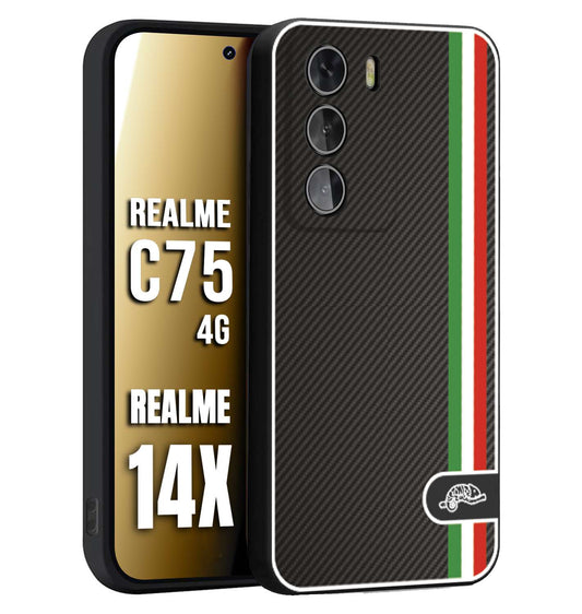 CUSTOMIZZA - Custodia cover nera morbida in tpu compatibile per Realme 14X - C75 4G effetto fibra di carbonio bandiera Italia made in Italy