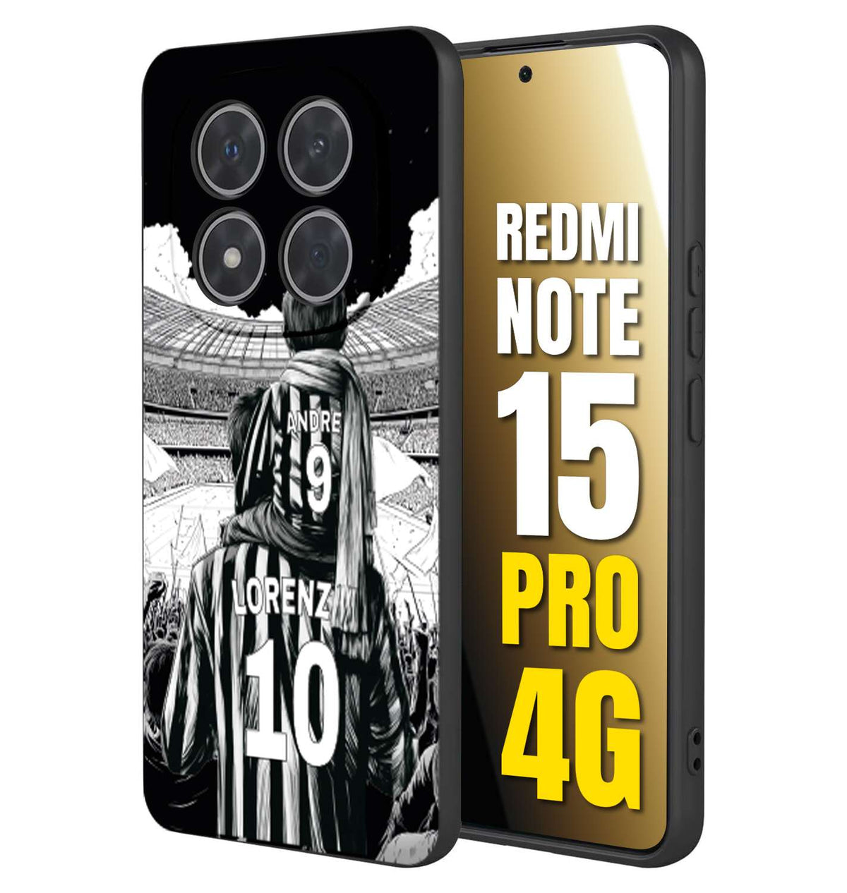 CUSTOMIZZA - Custodia cover nera morbida in tpu compatibile per Xiaomi Redmi Note 15 PRO 4G personalizzata calcio football nome e numero calciatori bianconeri bianca e nera