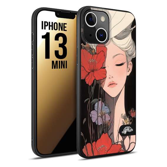 CUSTOMIZZA - Custodia cover nera morbida in tpu compatibile per iPhone 13 MINI woman flower Fantasia Floreale Design Donna e Fiori, Retro Artistico