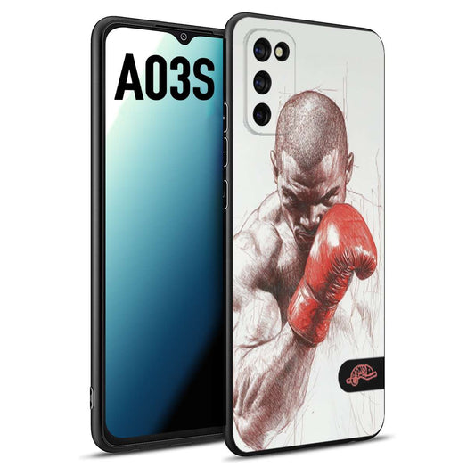 CUSTOMIZZA - Custodia cover nera morbida in tpu compatibile per Samsung A03S pugilato pugili disegno tattoo guantoni box sport primo piano
