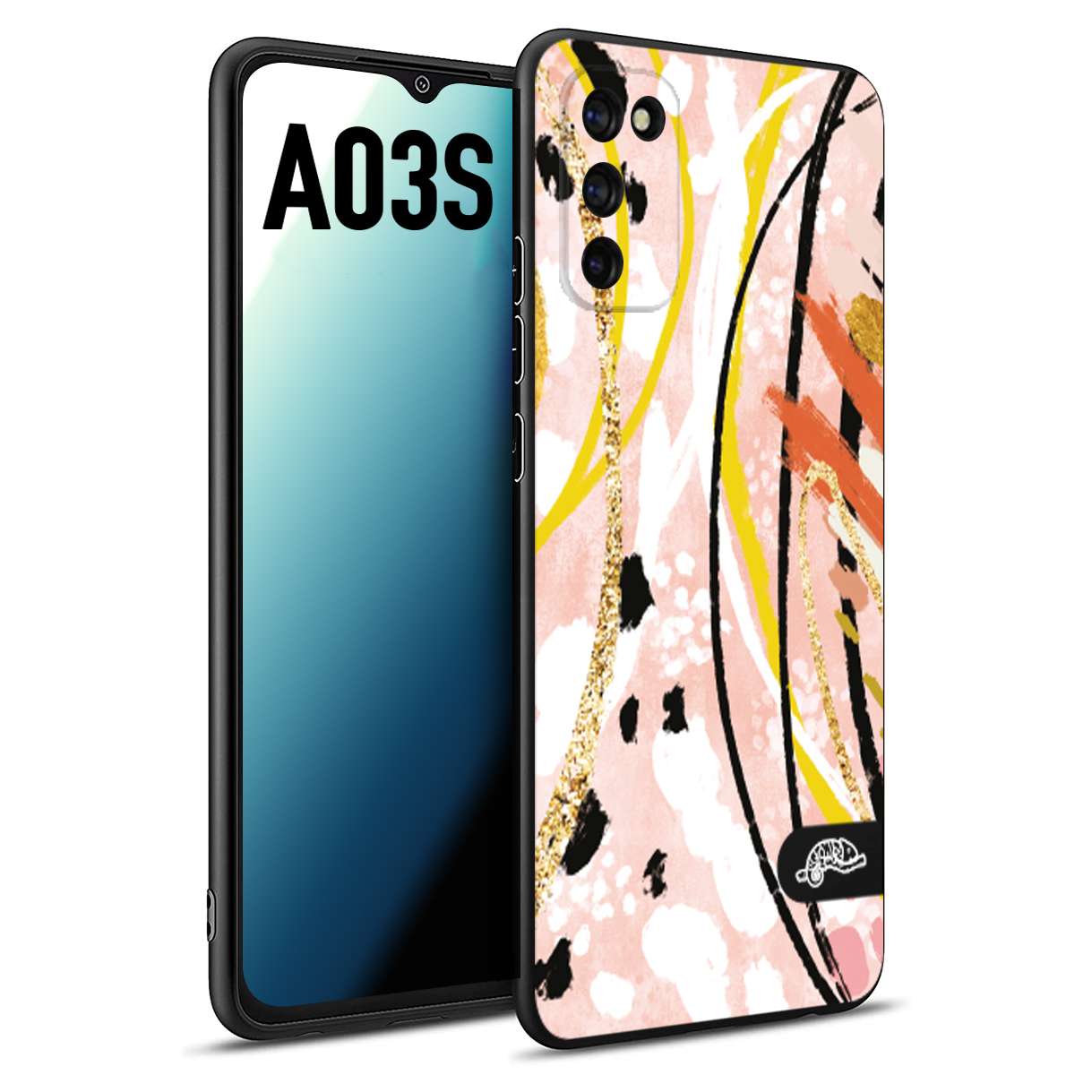 CUSTOMIZZA - Custodia cover nera morbida in tpu compatibile per Samsung A03S fiori astratti donna zebrato leopardato fantasia dorata gialla rosa colorata
