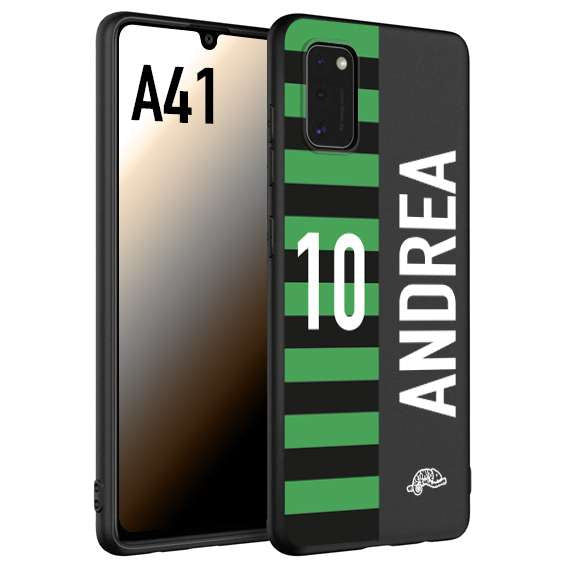 CUSTOMIZZA - Custodia cover nera morbida in tpu compatibile per Samsung A41 personalizzata calcio football nome e numero calciatori neroverde