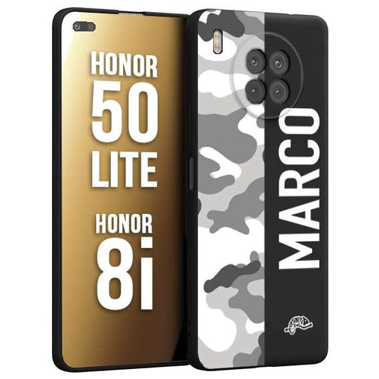 CUSTOMIZZA - Custodia cover nera morbida in tpu compatibile per Honor 8i - Honor 50 LITE camouflage mimetico militare personalizzata nome bianco