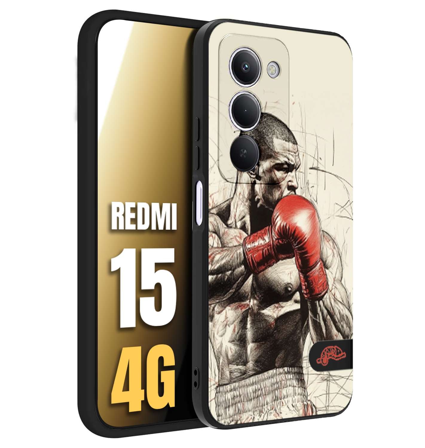 CUSTOMIZZA - Custodia cover nera morbida in tpu compatibile per Xiaomi Redmi 15 4G pugilato pugili disegno tattoo guantoni box sport ring