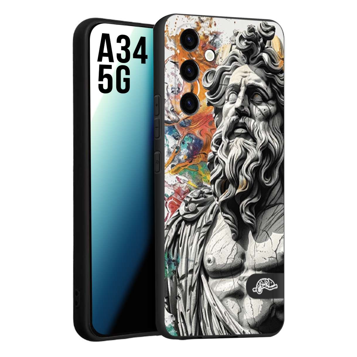 CUSTOMIZZA - Custodia cover nera morbida in tpu compatibile per Samsung A34 5G statua colorata moderna antico tattoo splash color