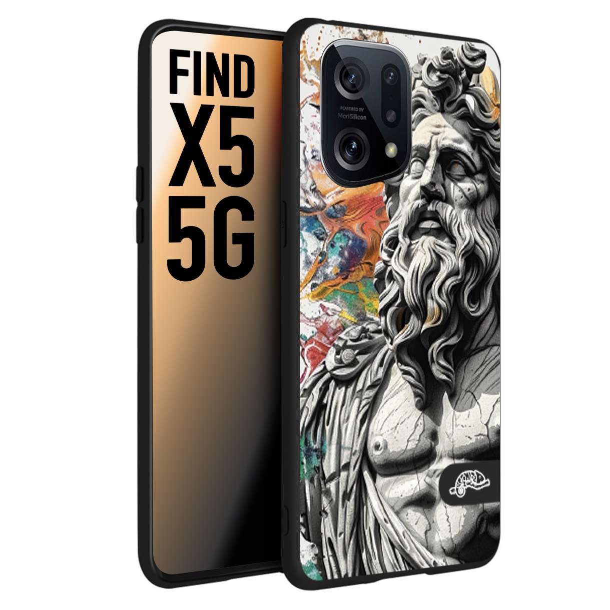 CUSTOMIZZA - Custodia cover nera morbida in tpu compatibile per Oppo Find X5 statua colorata moderna antico tattoo splash color