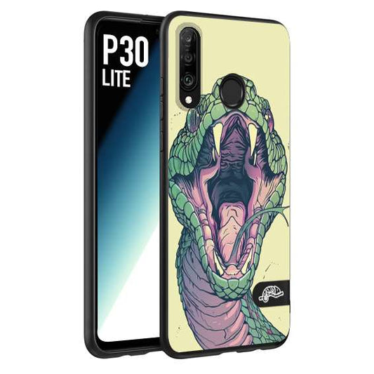 CUSTOMIZZA - Custodia cover nera morbida in tpu compatibile per Huawei P30 LITE snake yellow green serpente tatuaggio tattoo disegnato a mano