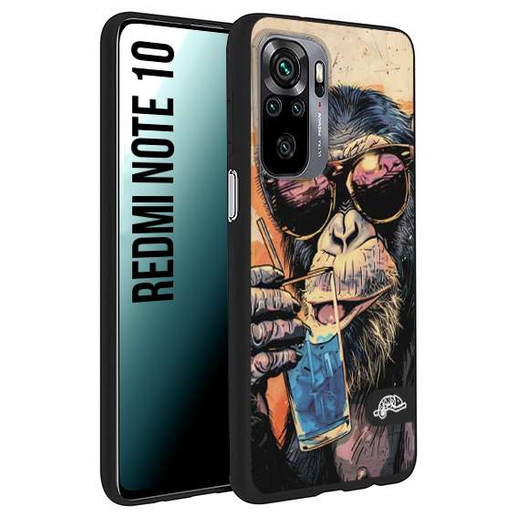 CUSTOMIZZA - Custodia cover nera morbida in tpu compatibile per Xiaomi Redmi Note 10 estate disegnata cocktails animali simpatici scimmia monkey negroni