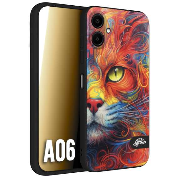 CUSTOMIZZA - Custodia cover nera morbida in tpu compatibile per Samsung A06 animali color cat gatto viso colori vibranti disegnato schizzo