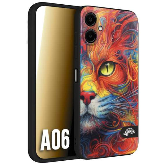 CUSTOMIZZA - Custodia cover nera morbida in tpu compatibile per Samsung A06 animali color cat gatto viso colori vibranti disegnato schizzo