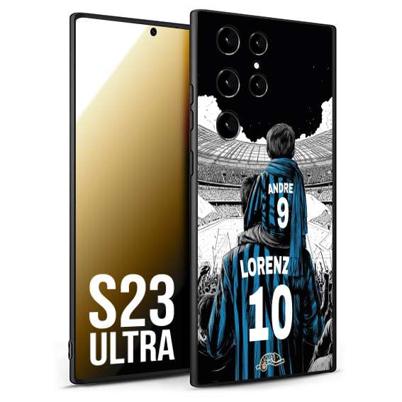 CUSTOMIZZA - Custodia cover nera morbida in tpu compatibile per Samsung S23 ULTRA personalizzata calcio football padre e figlio calciatori nerazzurra