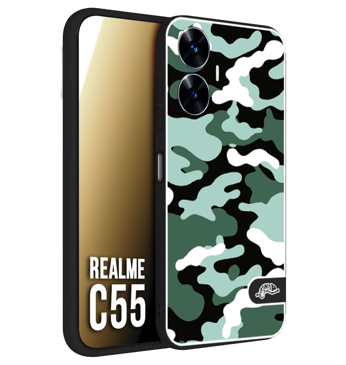 CUSTOMIZZA - Custodia cover nera morbida in tpu compatibile per Realme C55 camouflage mimetico militare verde green