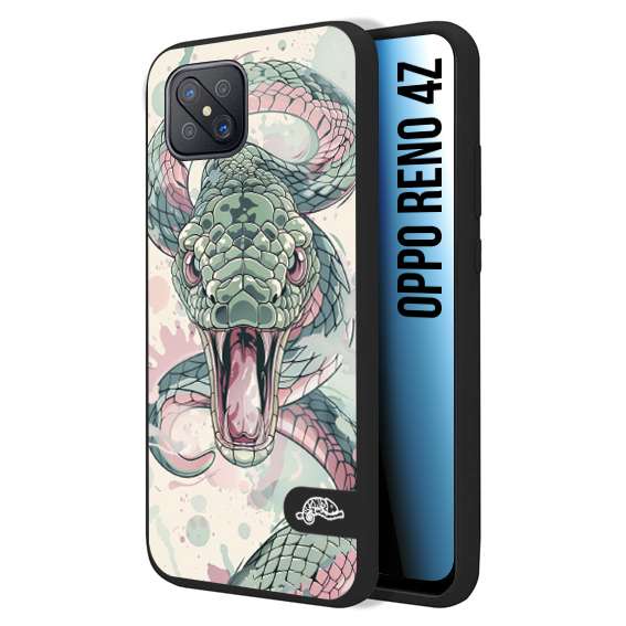 CUSTOMIZZA - Custodia cover nera morbida in tpu compatibile per Oppo Reno 4Z snake pink green serpente tatuaggio tattoo disegnato a mano