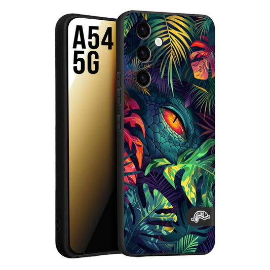 CUSTOMIZZA - Custodia cover nera morbida in tpu compatibile per Samsung A54 5G animali color giungla tropicale occhio di coccodrillo alligatore disegnato