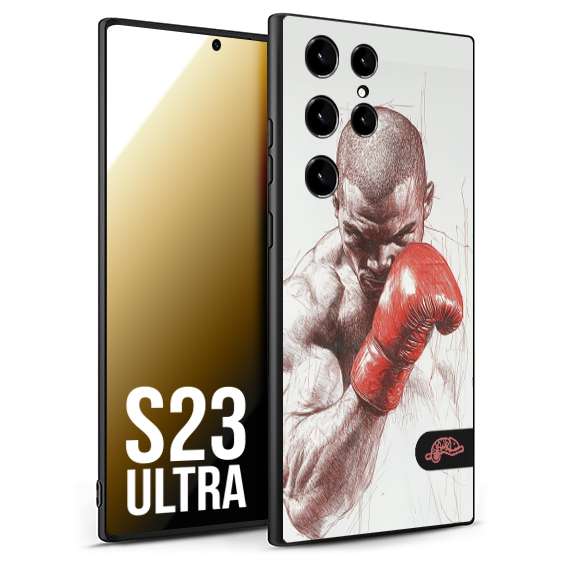 CUSTOMIZZA - Custodia cover nera morbida in tpu compatibile per Samsung S23 ULTRA pugilato pugili disegno tattoo guantoni box sport primo piano